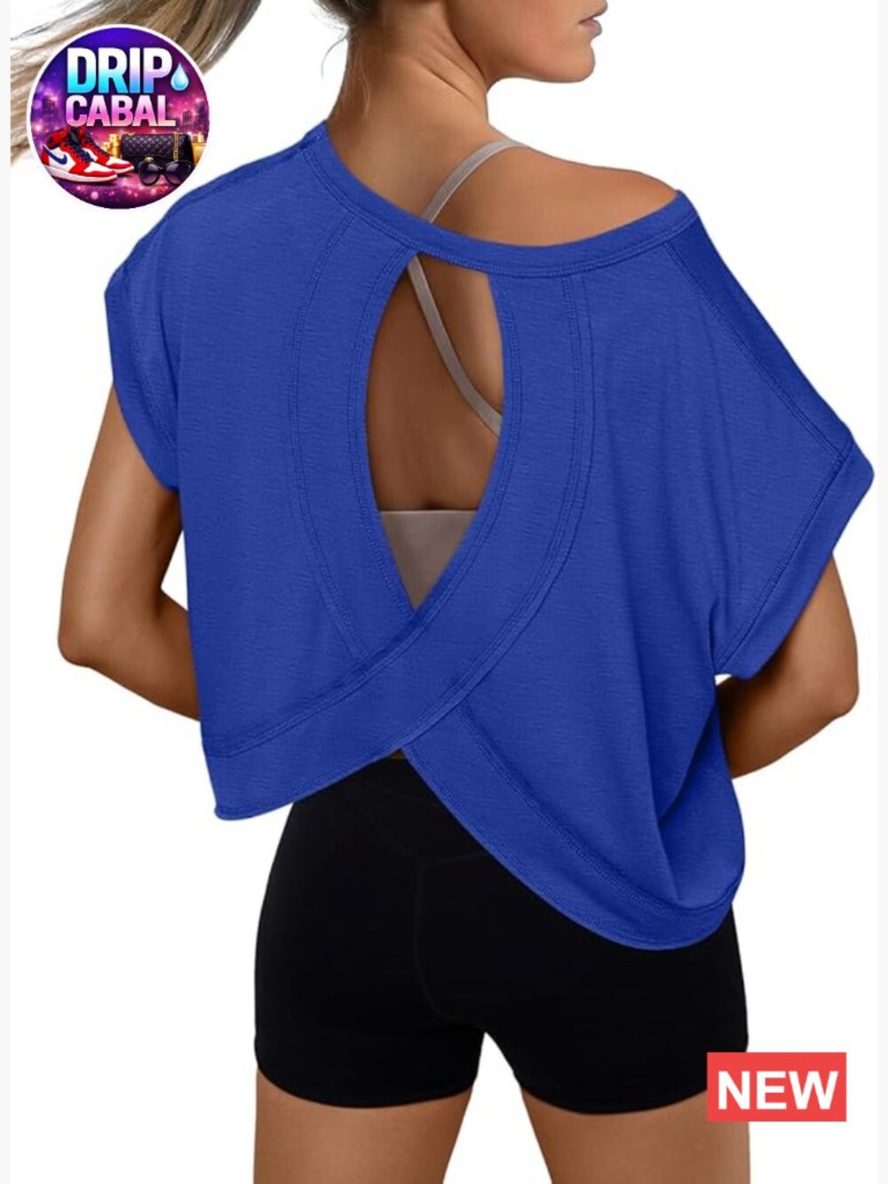 Open Back Crop Top, Breathable Short Sleeve Yoga Tee, Athletic Shirt